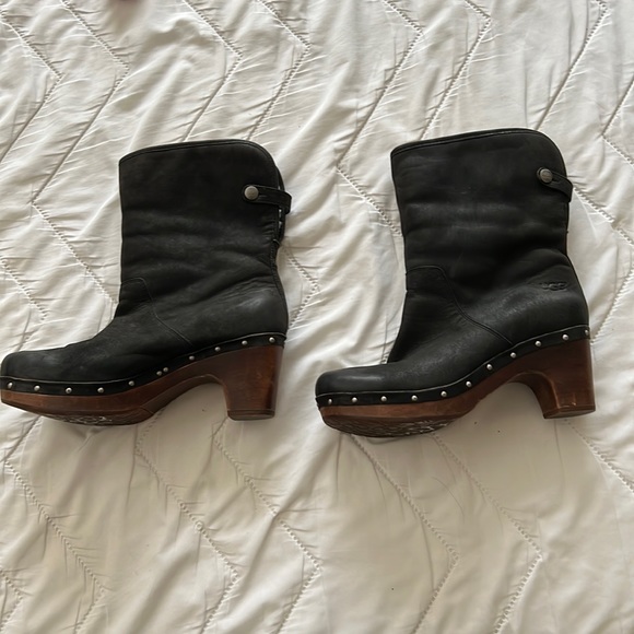 UGG Shoes Ugg Leathersheepskin Roll Down Healed Boots With Wood
